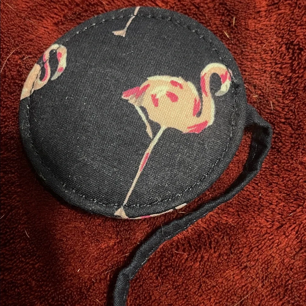 Vera Bradley Black and Pink Flamingo Quilted Small Pouch with Mirror